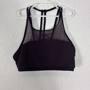 Lululemon Dark Purple High Neckline Mesh Front Strappy Back Sports Bra Size 6